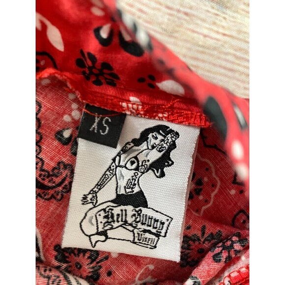 Hell Bunny Vixen Red Rockabilly Skull & Guns Print Skirt - XS - Picture 7 of 11